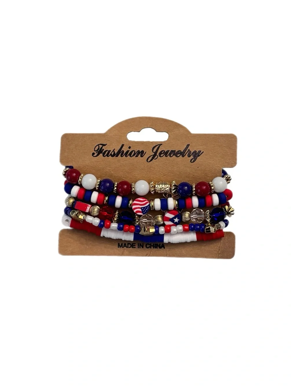 Red White Blue Beaded Stretch Bracelet 5pc Set - Picture 1 of 3